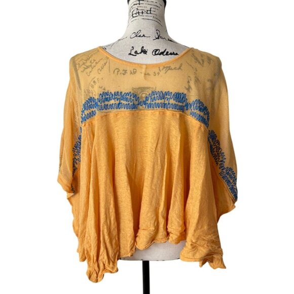 Free People Love Letter Top Embroidered Yellow Boho Cotton Oversized Womens S - Picture 4 of 8